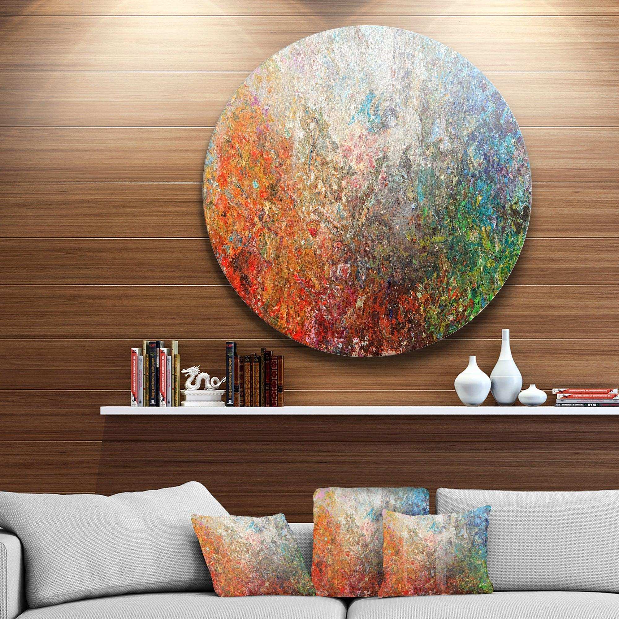 Board Stained Abstract Art - Floral Circle Metal Wall Decor