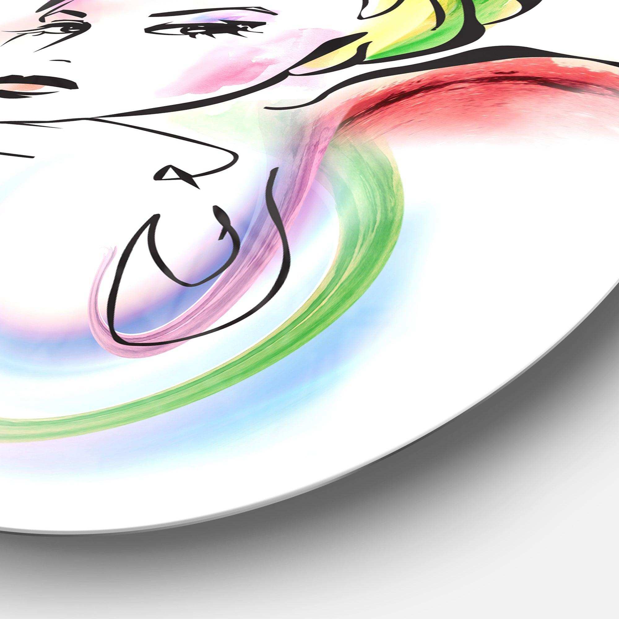 Drawing Portrait of Woman - Portrait Metal Circle Wall Art