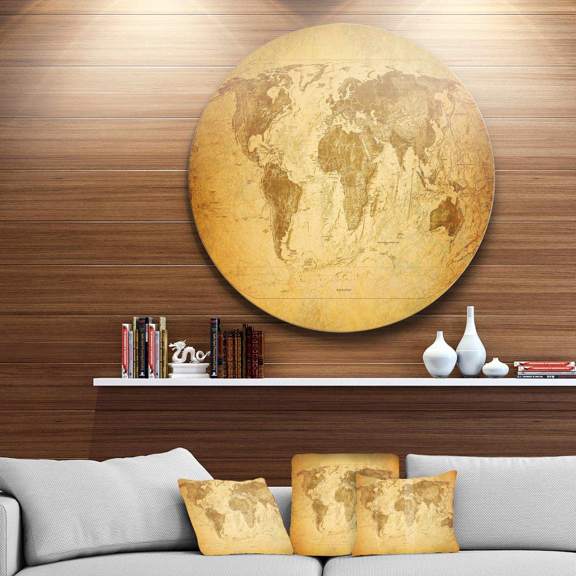 Vintage Classic Map - Map Round Metal Wall Art