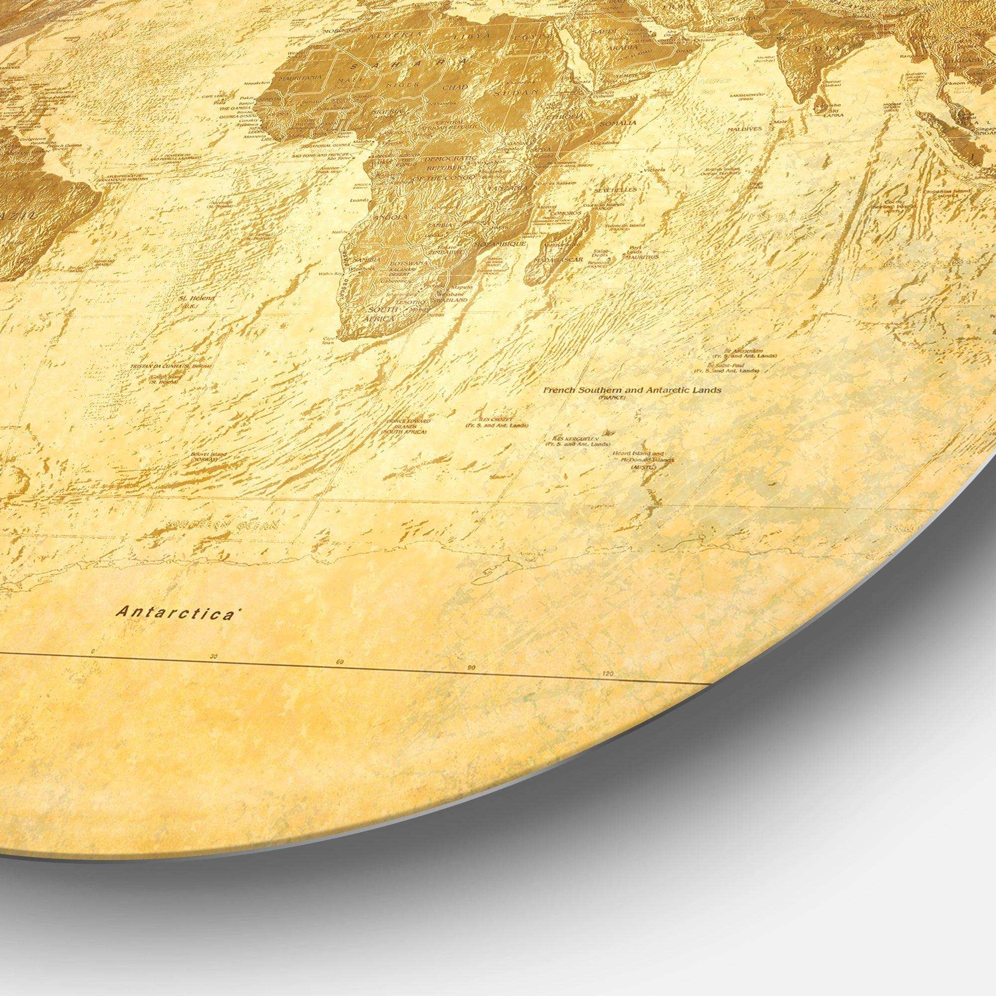 Vintage Classic Map - Map Round Metal Wall Art