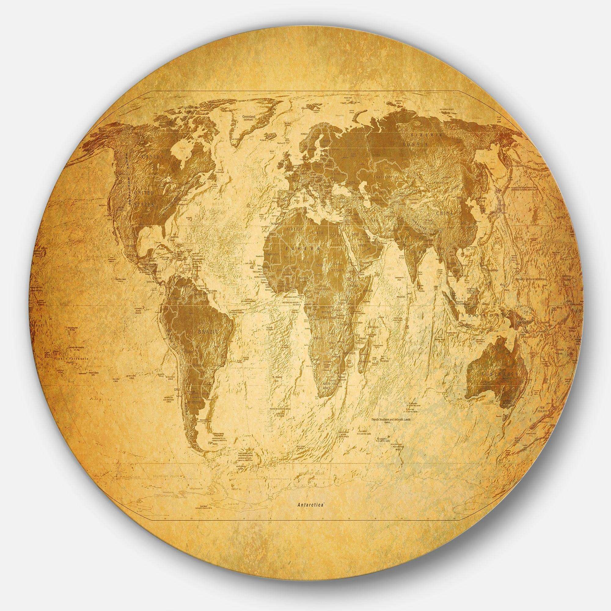 Vintage Classic Map - Map Round Metal Wall Art
