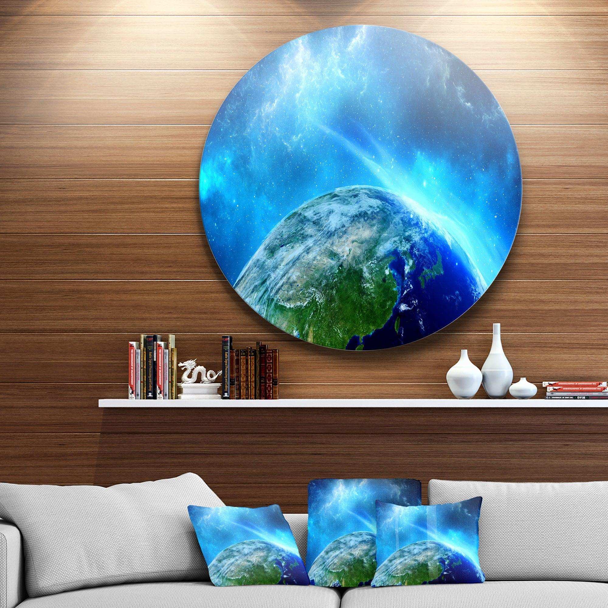 Planet Earth in Universe - Landscape Circle Metal Wall Decor