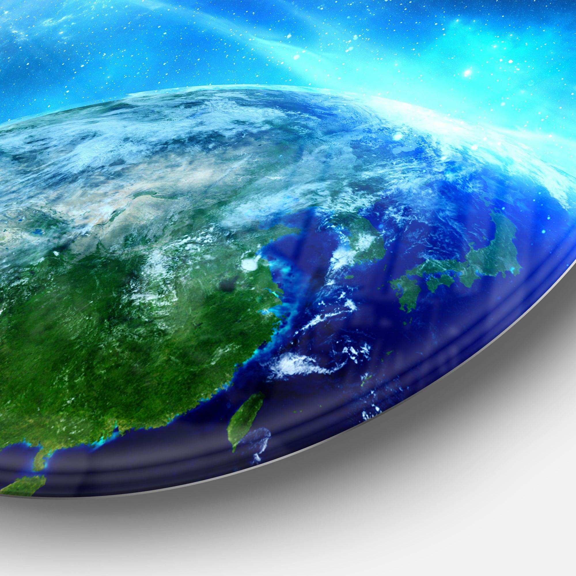 Planet Earth in Universe - Landscape Circle Metal Wall Decor