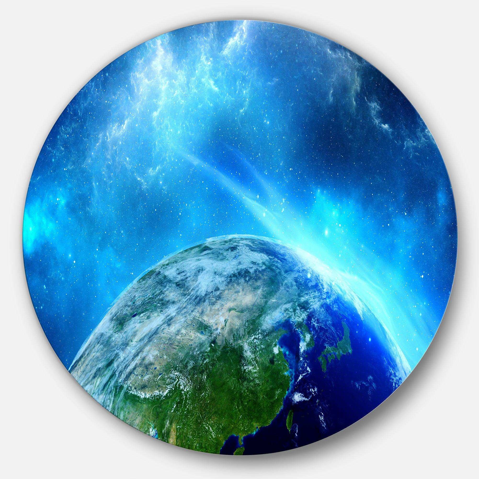 Planet Earth in Universe - Landscape Circle Metal Wall Decor