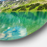Bright Day Mountain Lake - Landscape Photography Round Metal Wall Art