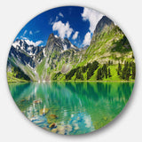 Bright Day Mountain Lake - Landscape Photography Round Metal Wall Art