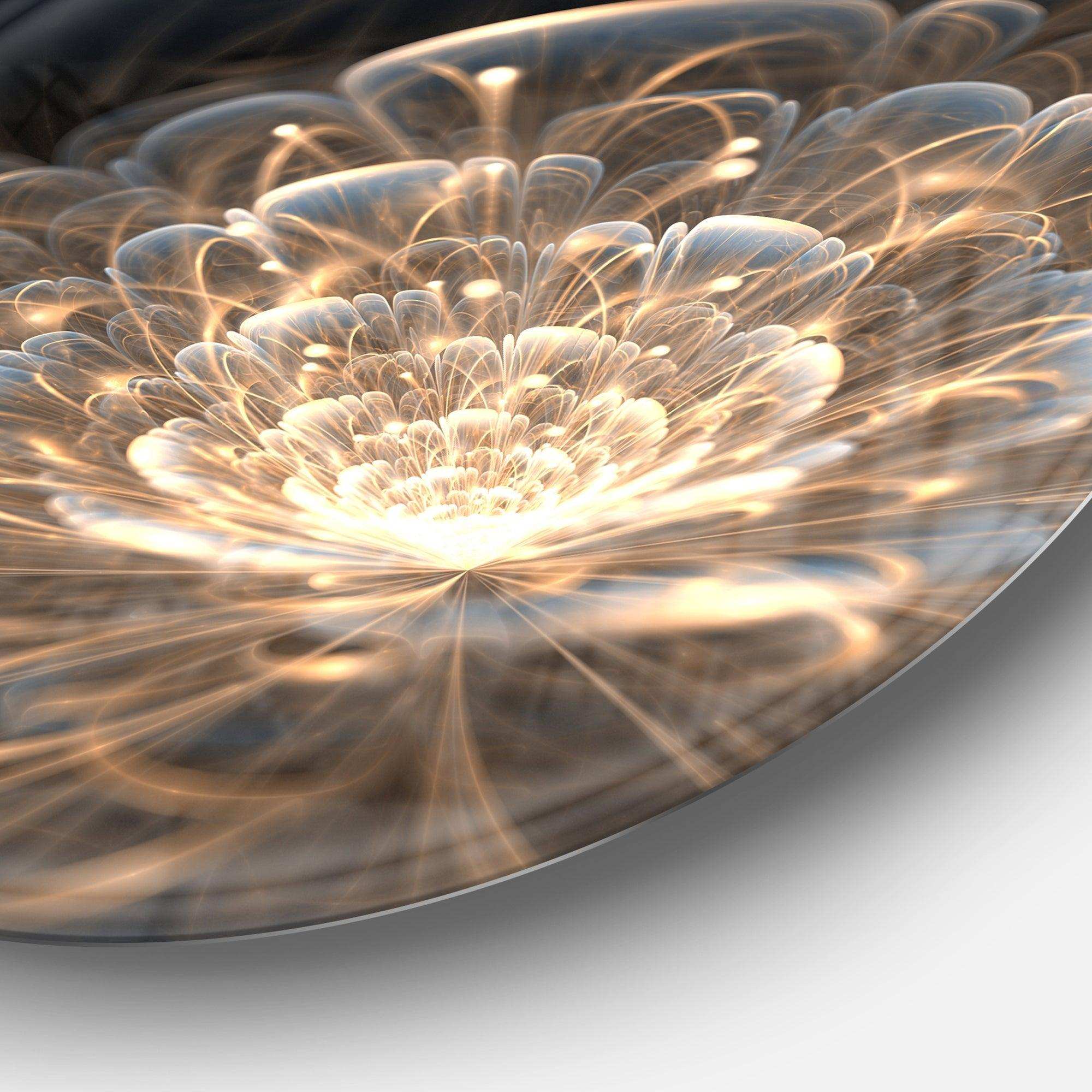 Fractal Flower with Golden Rays - Floral Oversized Circle Metal Wall Art