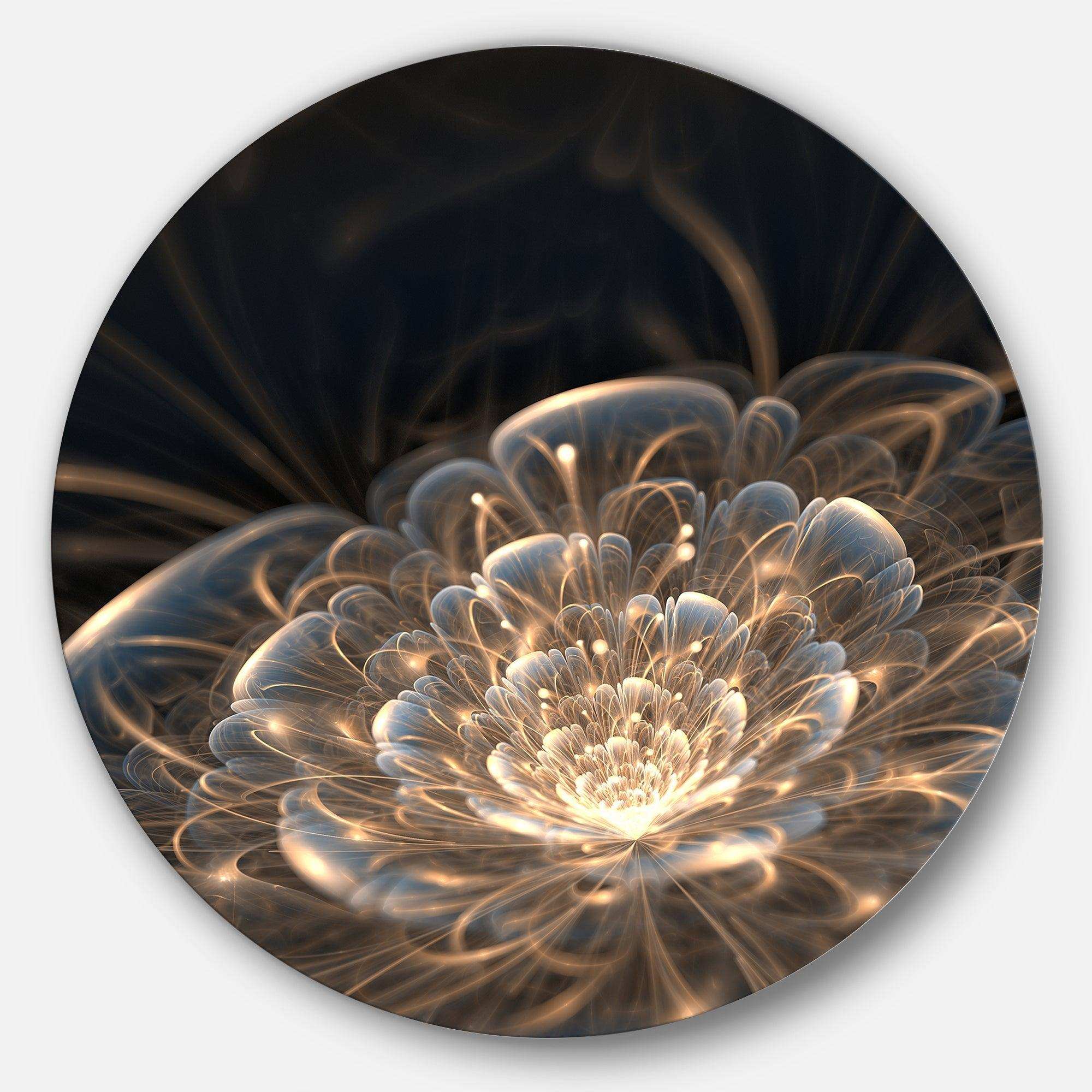 Fractal Flower with Golden Rays - Floral Oversized Circle Metal Wall Art