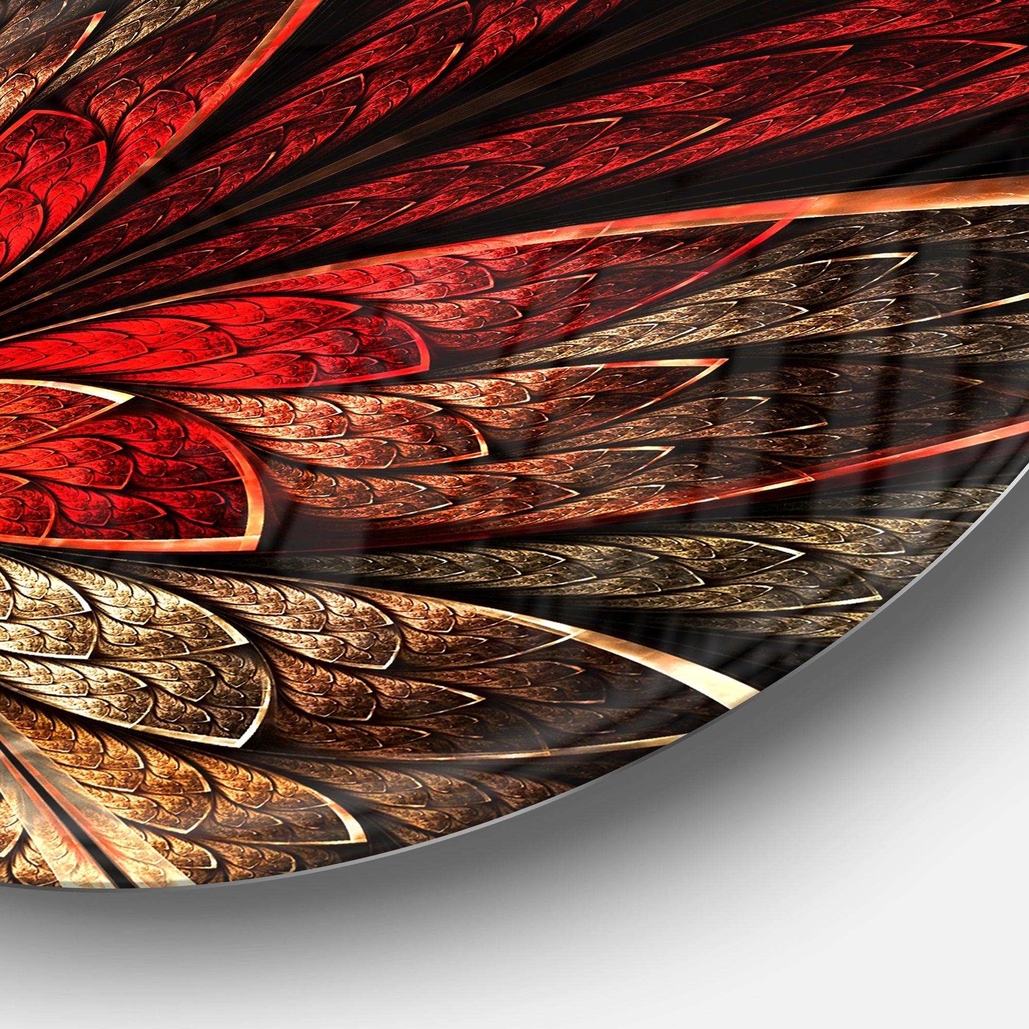 Fractal Flower in Yellow and Red - Floral Circle Metal Wall Decor