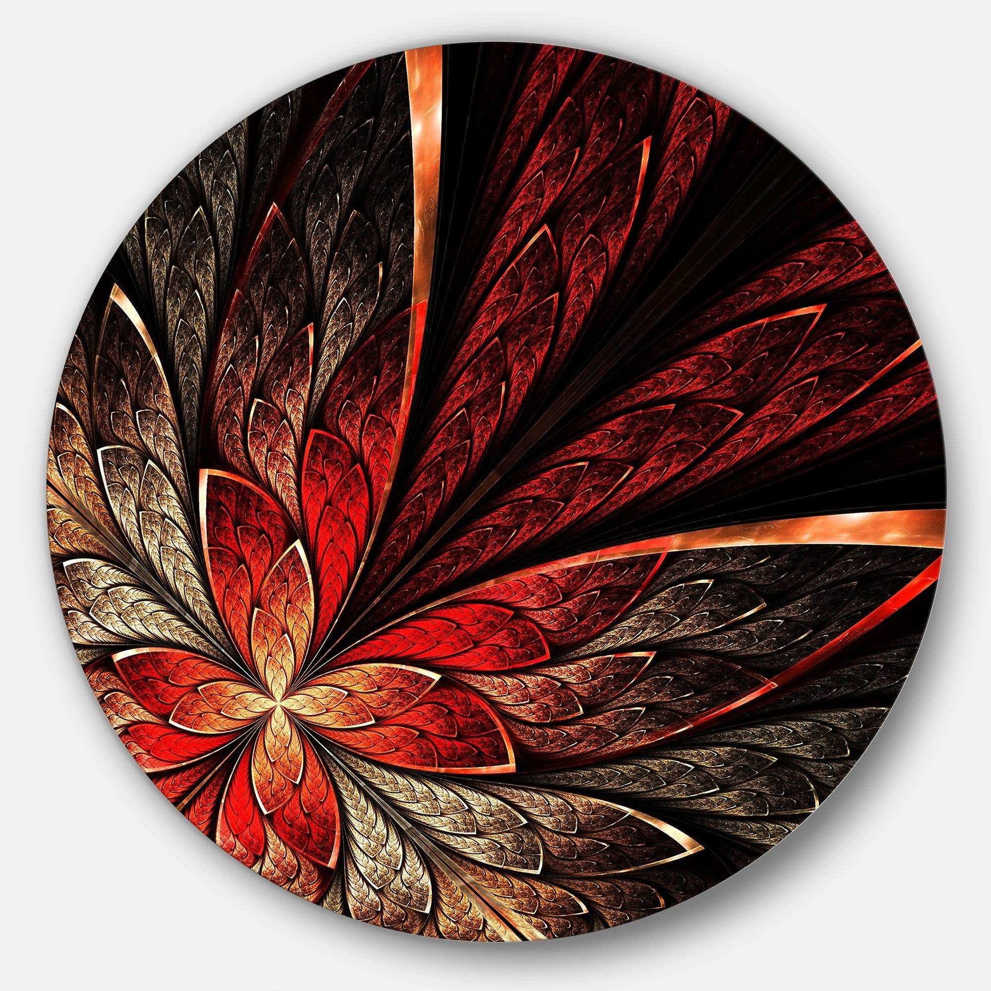 Fractal Flower in Yellow and Red - Floral Circle Metal Wall Decor