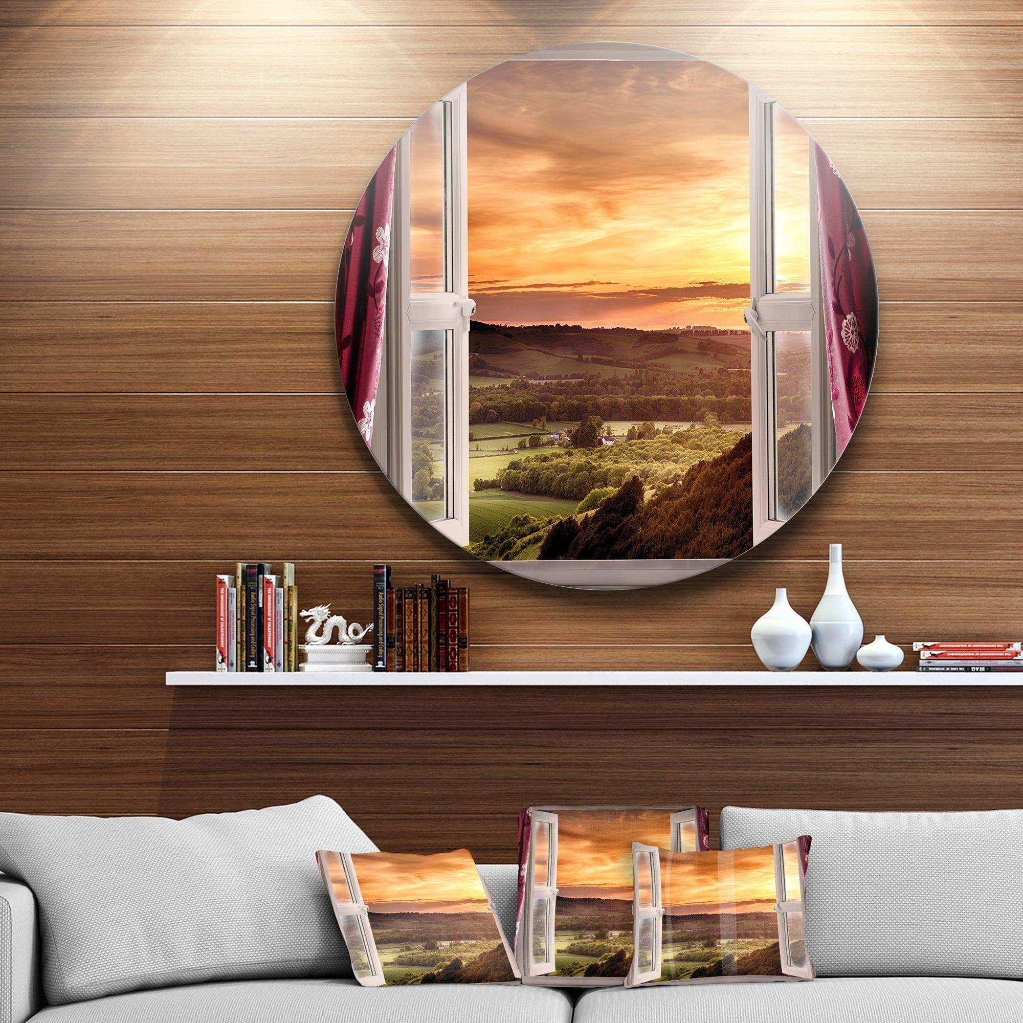 Open Window to Rural Landscape - Landscape Metal Circle Wall Art