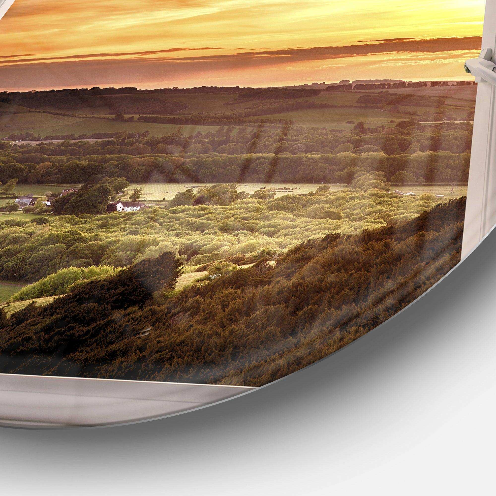 Open Window to Rural Landscape - Landscape Metal Circle Wall Art