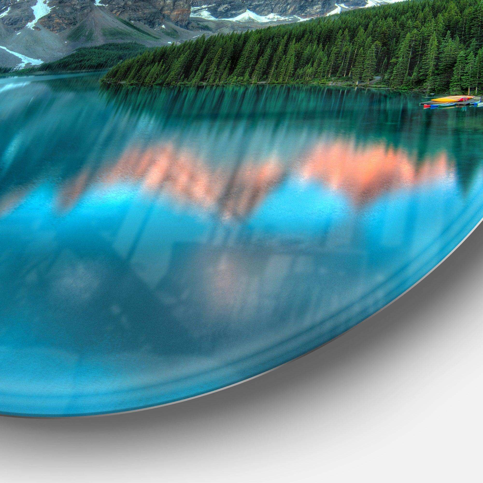 Moraine Lake Sunrise - Landscape Photography Round Metal Wall Art