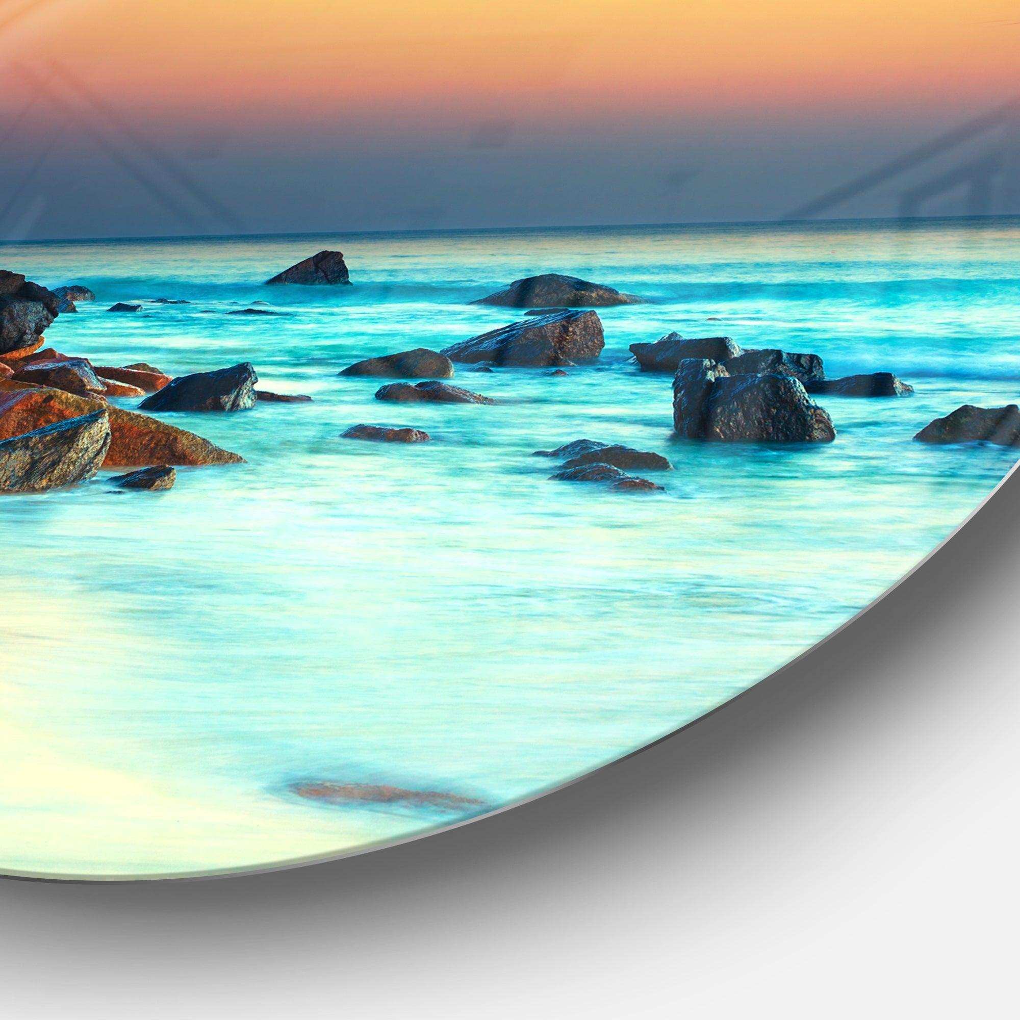 Sunset Over Blue Sky - Seascape Photography Metal Circle Wall Art