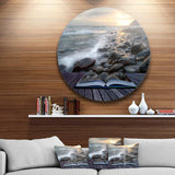 Open Book to the Evening Sea - Sea & Shore Round Metal Wall Art