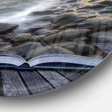 Open Book to the Evening Sea - Sea & Shore Round Metal Wall Art