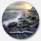 Open Book to the Evening Sea - Sea & Shore Round Metal Wall Art