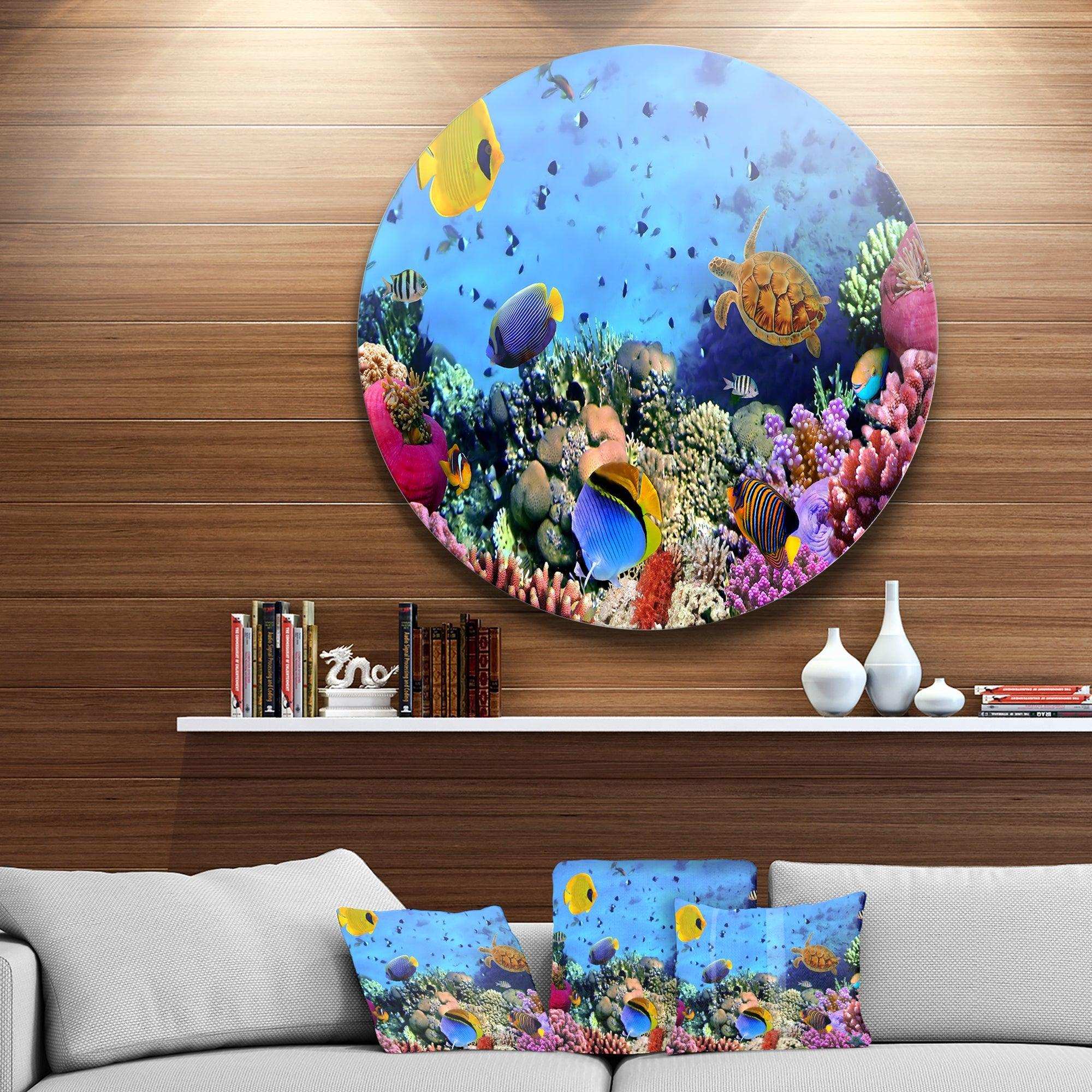 Coral Colony and Coral Fishes - Sea & Shore Metal Circle Wall Art