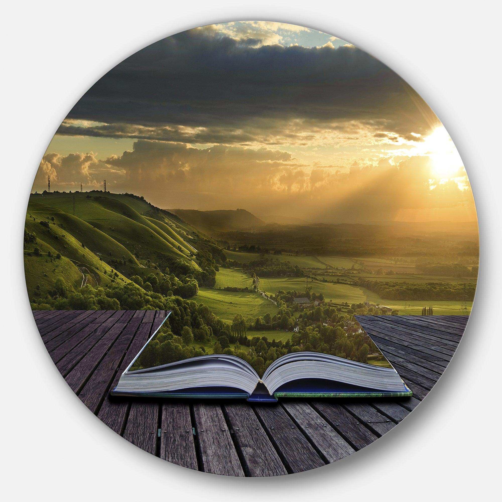 Open Book to Green Valley - Landscape Circle Metal Wall Decor