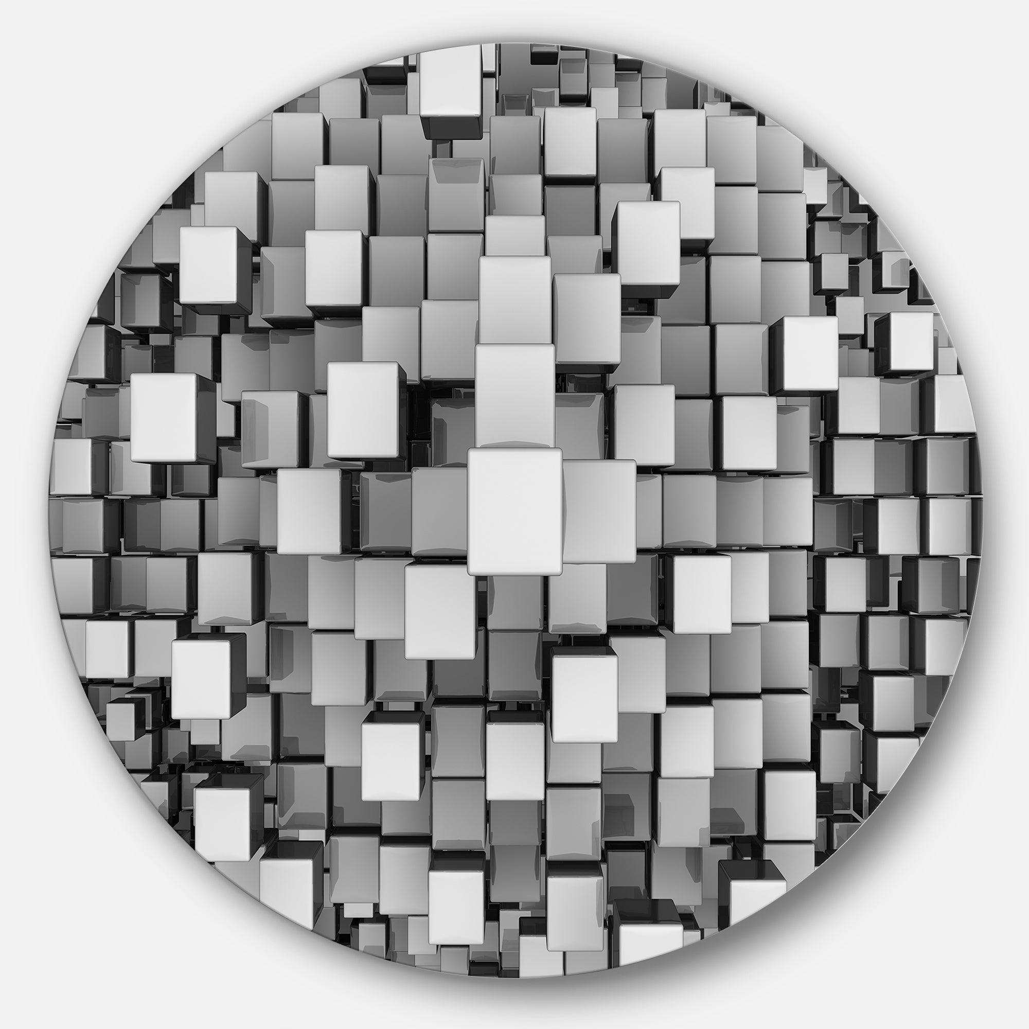 Black and Grey Cubes - Abstract Oversized Circle Metal Wall Art
