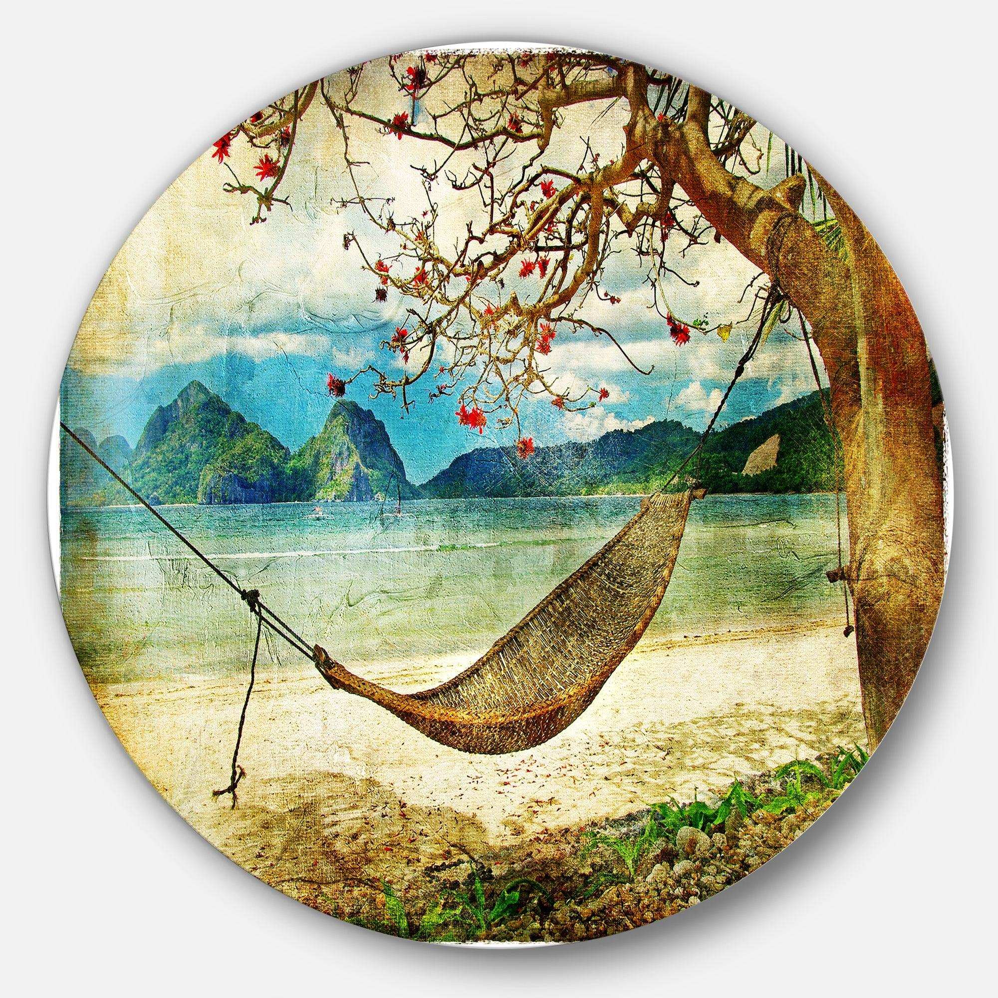 Tropical Sleeping Swing - Landscape Circle Metal Wall Decor