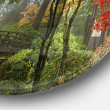 Japanese Wooden Bridge in Fall - Landscape Photography Oversized Circle Metal Wall Art