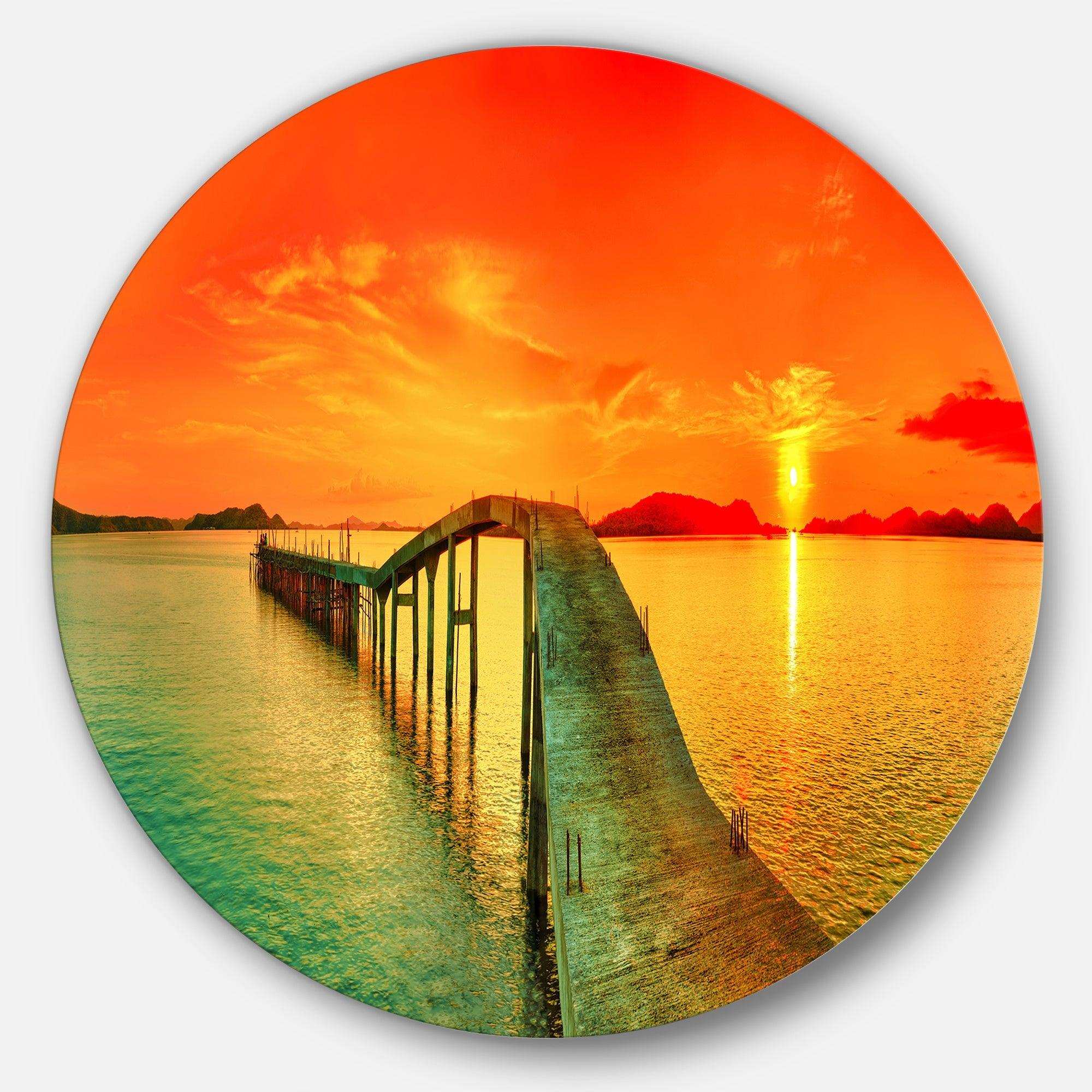 Fabulous Sunset Panorama - Seascape Photography Metal Circle Wall Art
