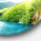 Waterfall in Deep Forest - Landscape Photography Round Metal Wall Art