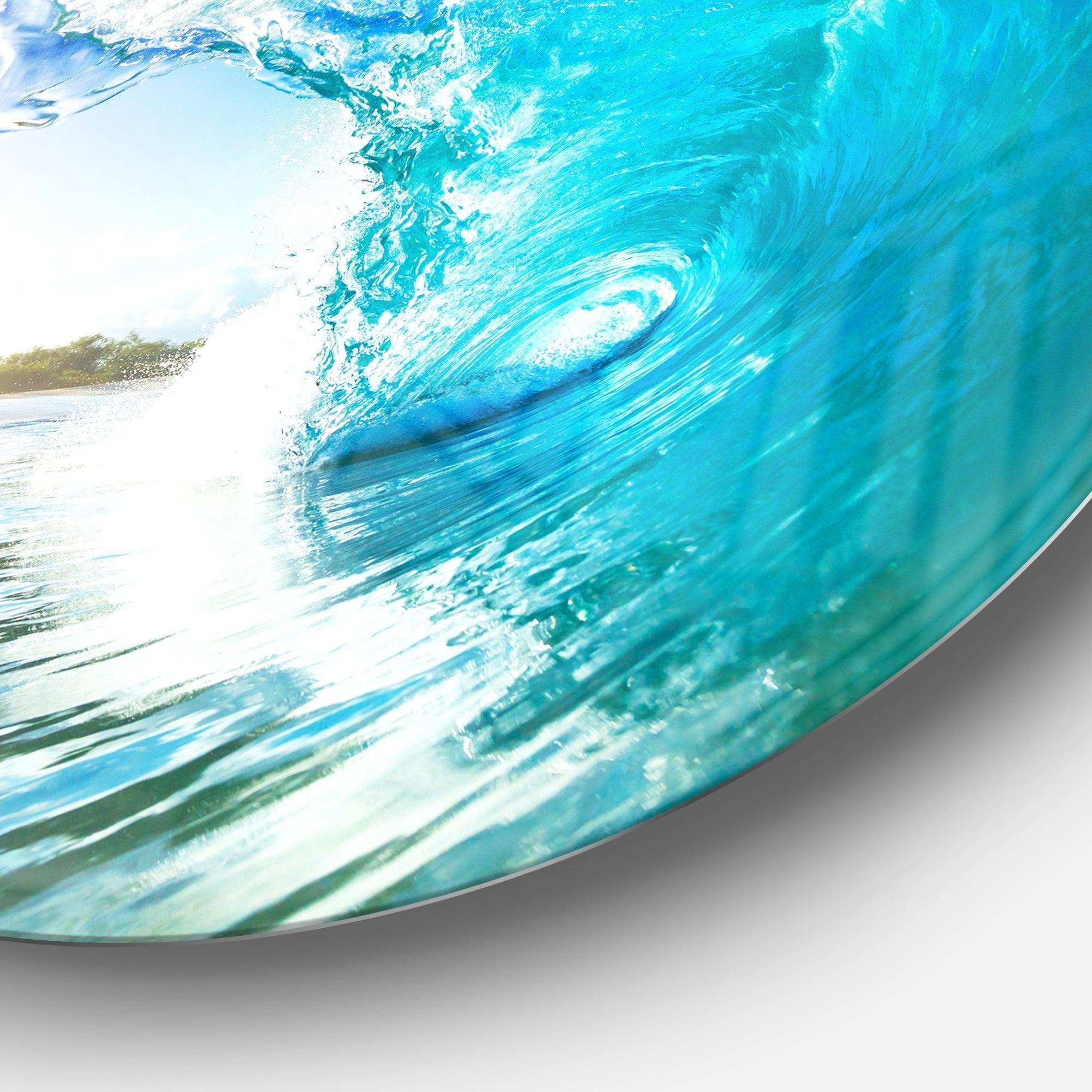 Blue Waves Arch - Seascape Photography Round Metal Wall Art