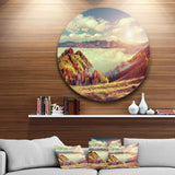 Autumn Panorama of Mountains - Landscape Photography Round Metal Wall Art