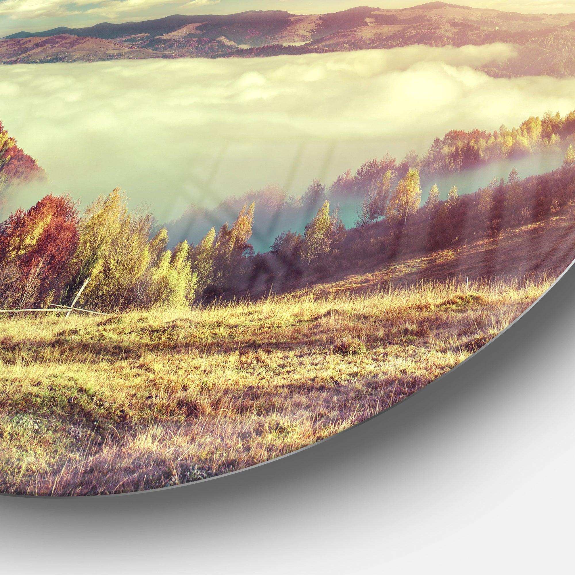 Autumn Panorama of Mountains - Landscape Photography Round Metal Wall Art