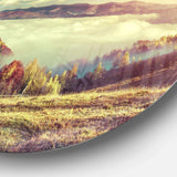 Autumn Panorama of Mountains - Landscape Photography Round Metal Wall Art