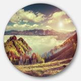 Autumn Panorama of Mountains - Landscape Photography Round Metal Wall Art