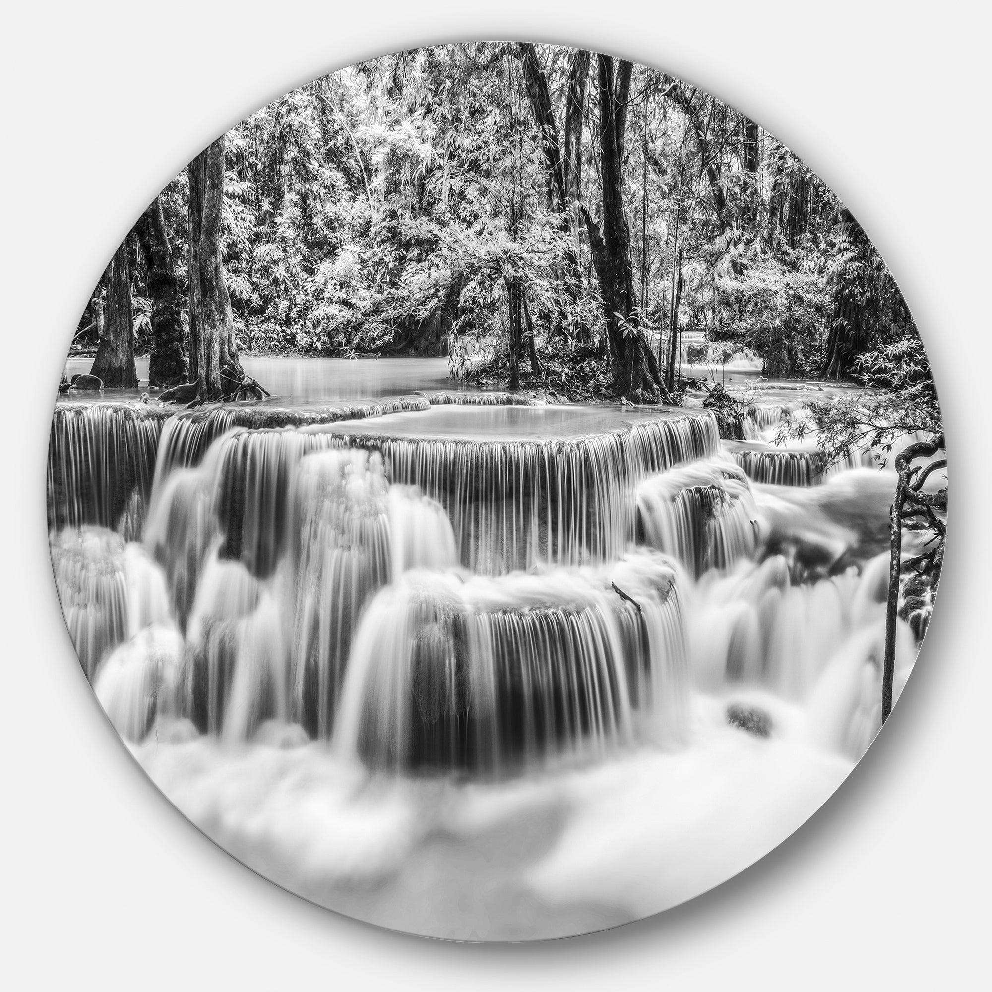 White Erawan Waterfall - Landscape Photography Circle Metal Wall Decor