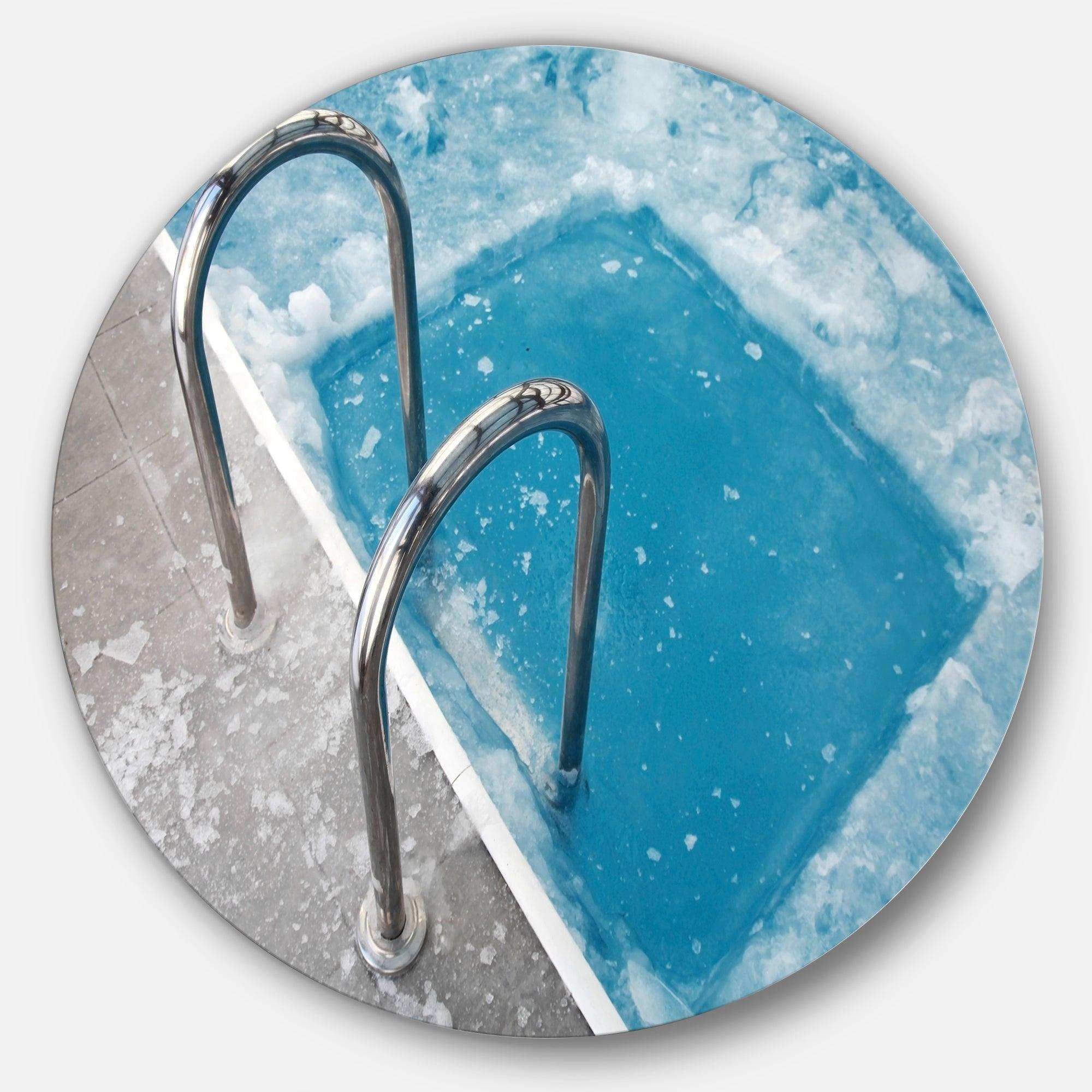 Ice Swimming Blue Pool - Landscape Photography Metal Circle Wall Art