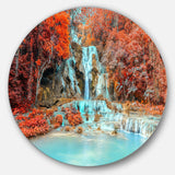 Rainforest Waterfall Loas - Landscape Photography Round Metal Wall Art