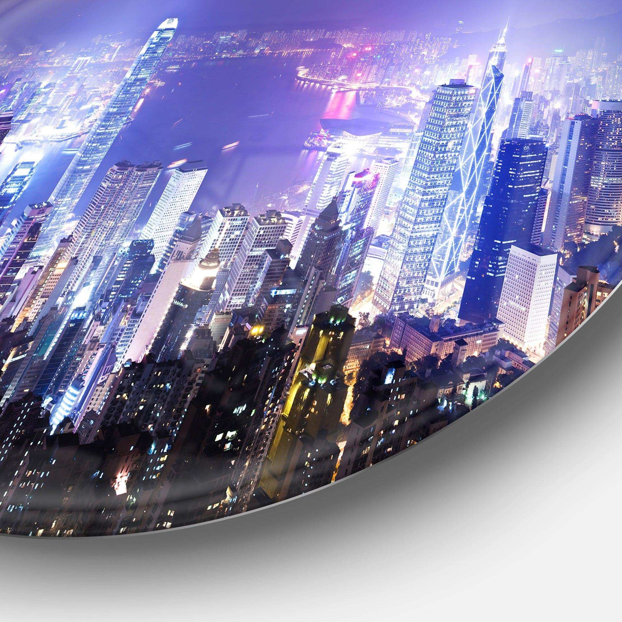 Hong Kong Night City - Architecture Round Metal Wall Art