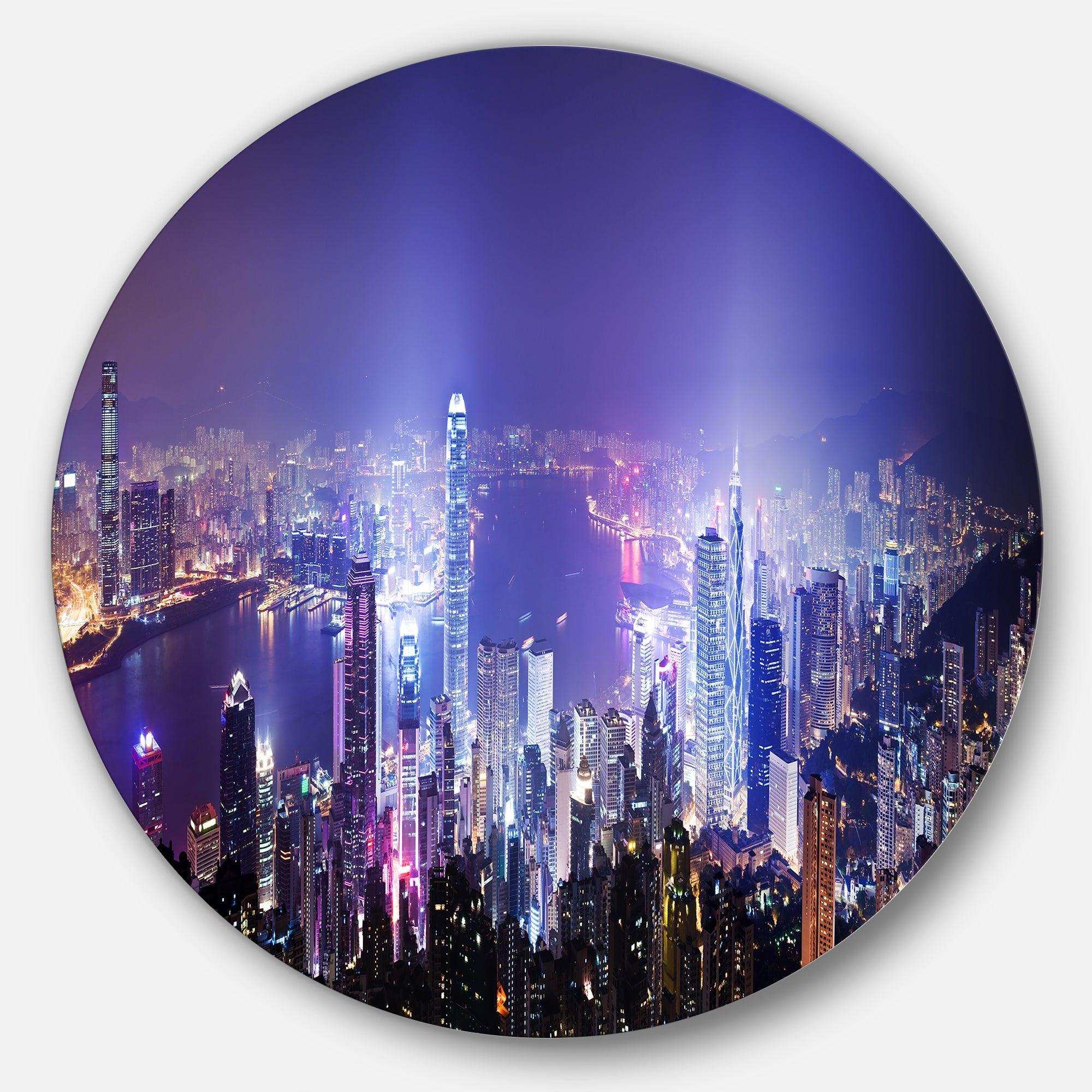 Hong Kong Night City - Architecture Round Metal Wall Art