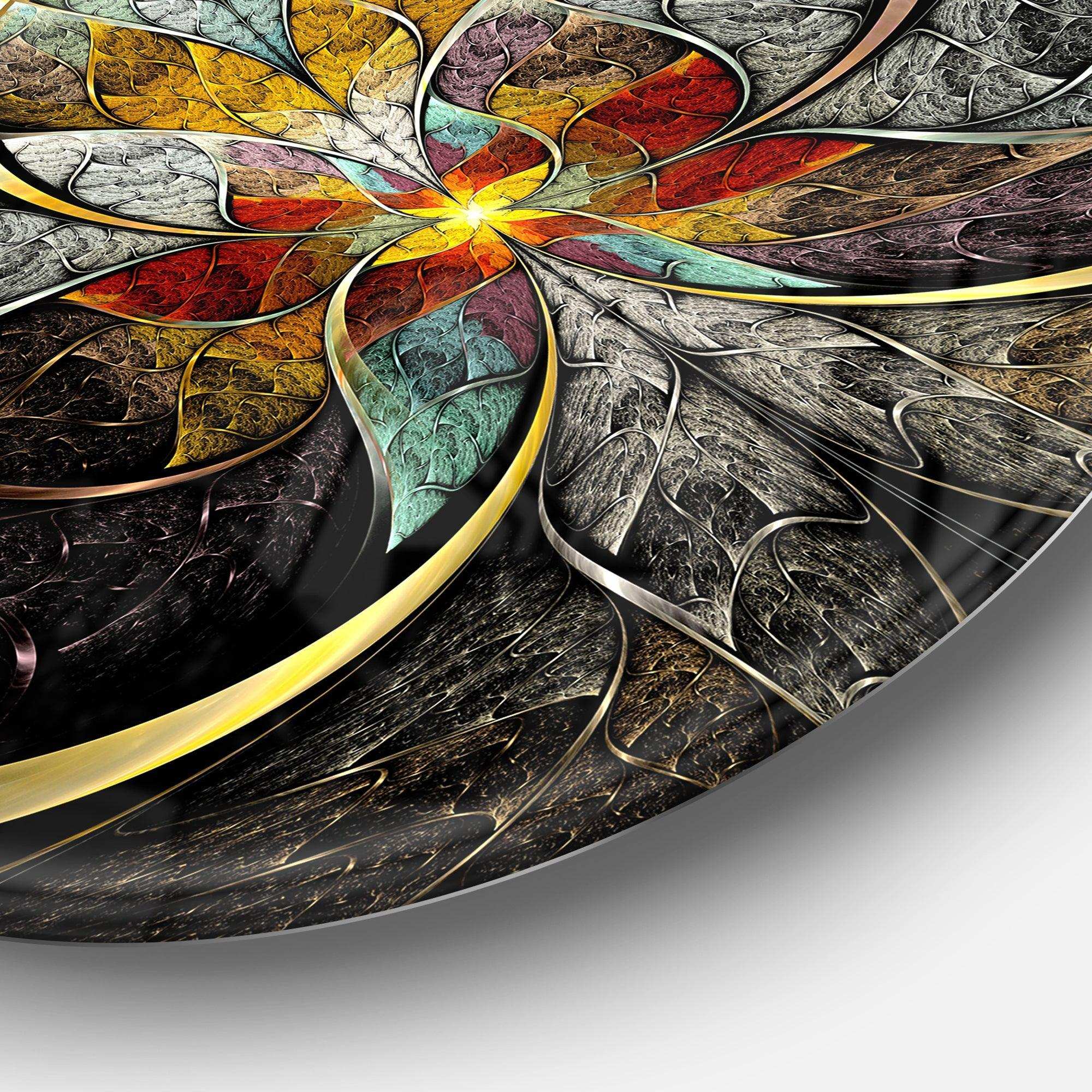 Symmetrical Brown Fractal Flowers - Abstract Metal Circle Wall Art