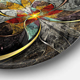 Symmetrical Brown Fractal Flowers - Abstract Metal Circle Wall Art