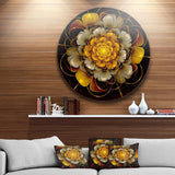 Dark Gold Fractal Flower - Floral Round Metal Wall Art