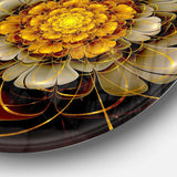 Dark Gold Fractal Flower - Floral Round Metal Wall Art