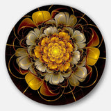 Dark Gold Fractal Flower - Floral Round Metal Wall Art