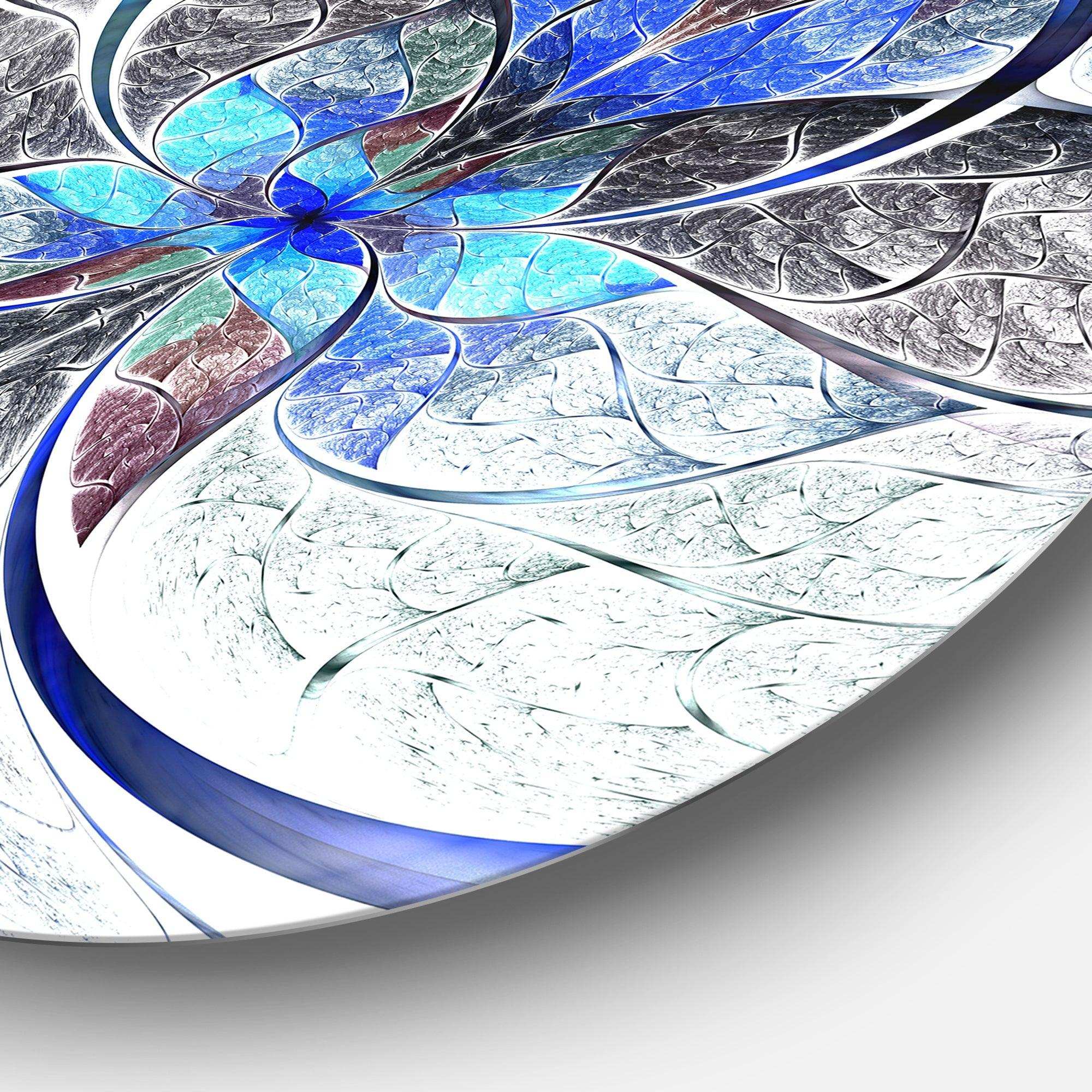 Symmetrical Blue Fractal Flower - Abstract Circle Metal Wall Decor