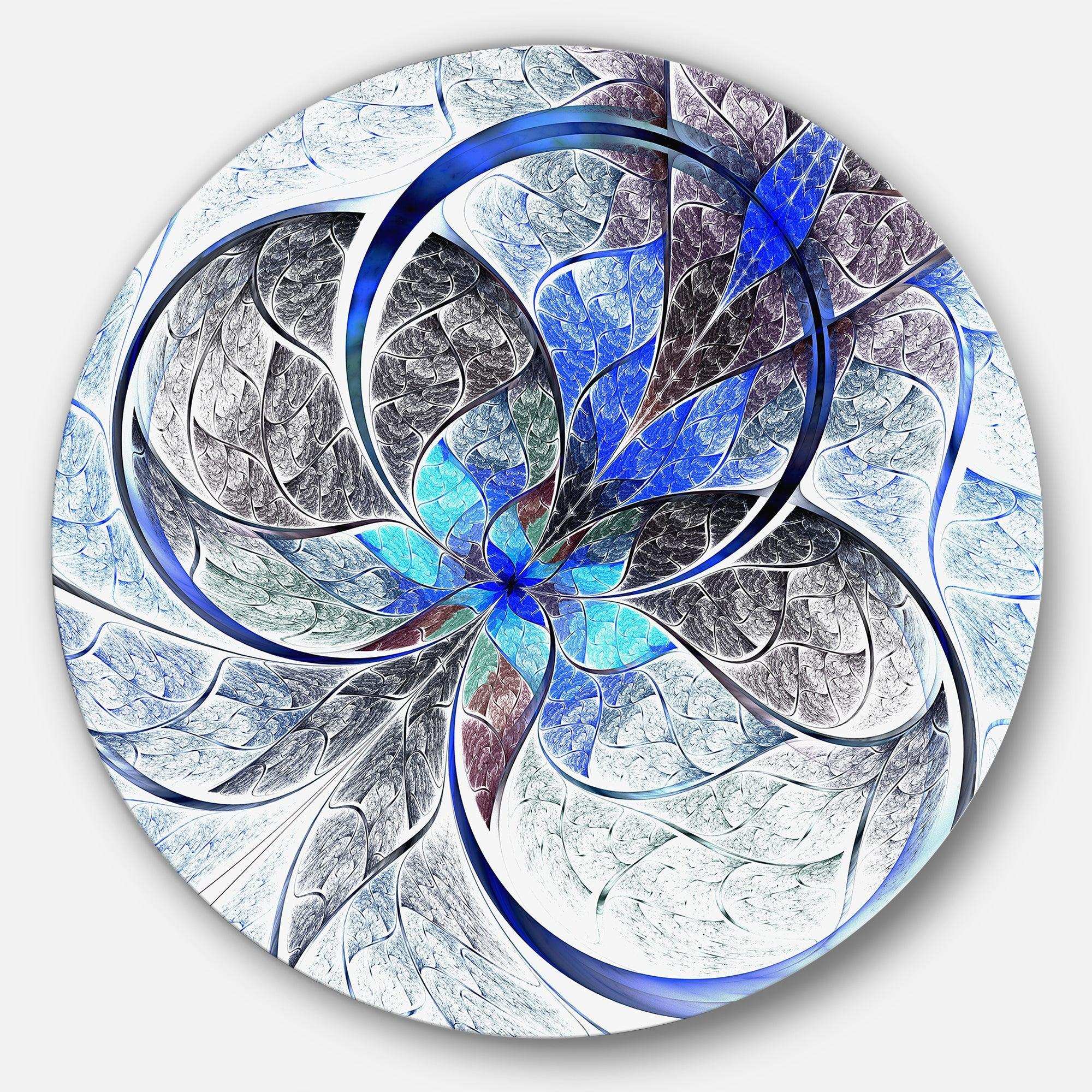 Symmetrical Blue Fractal Flower - Abstract Circle Metal Wall Decor