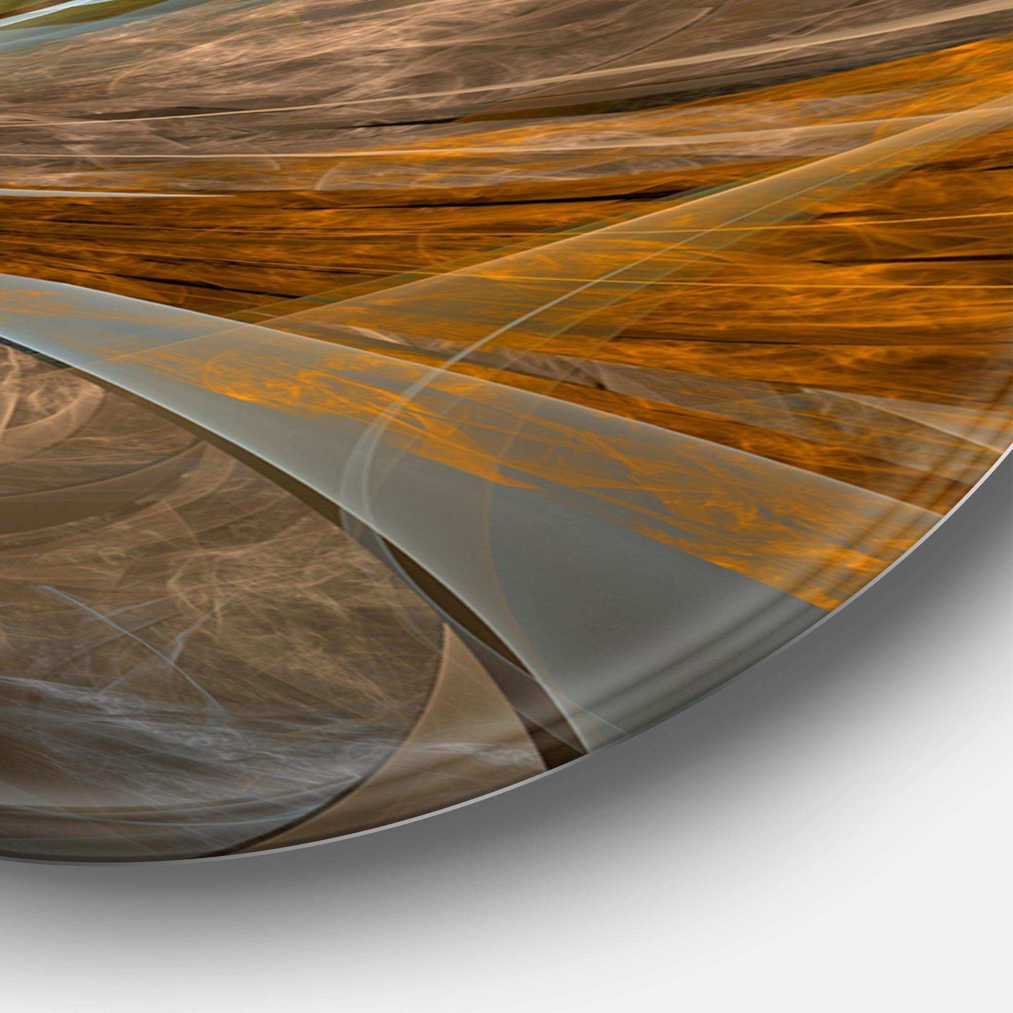 Symmetrical Yellow Fractal Flower - Floral Oversized Circle Metal Wall Art