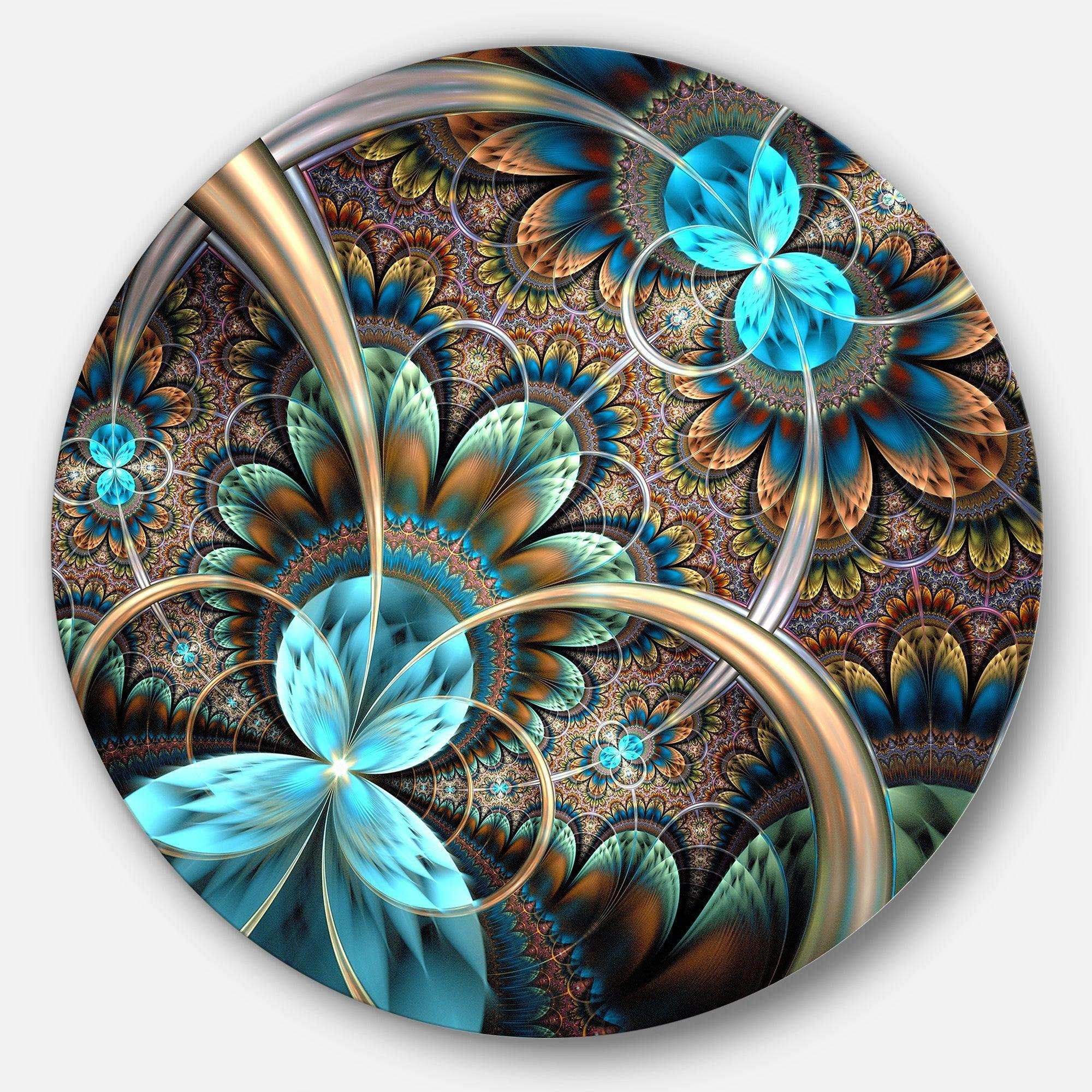 Light Blue Fractal Flower - Floral Circle Metal Wall Decor