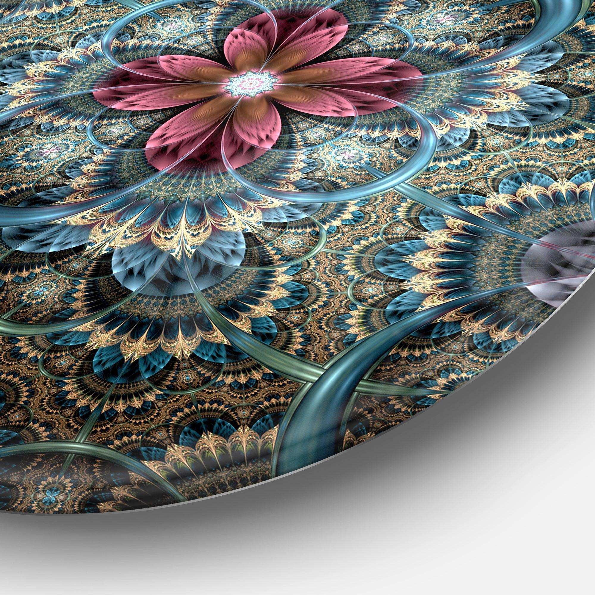 Dark Purple Fractal Flower - Floral Metal Circle Wall Art