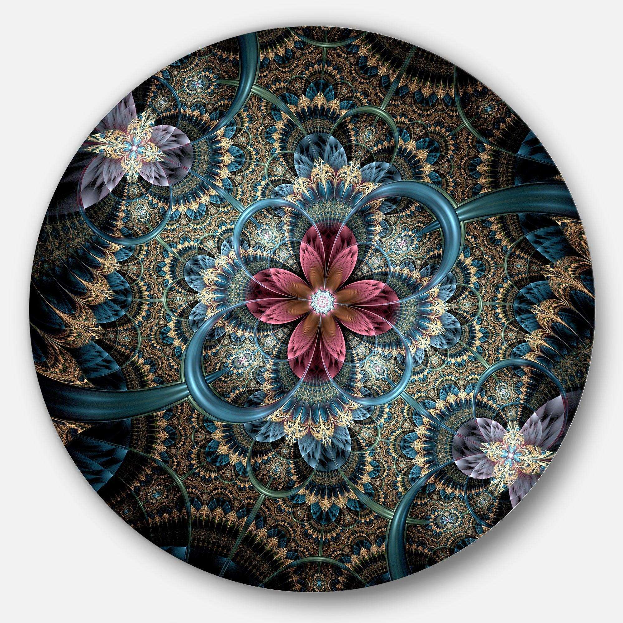 Dark Purple Fractal Flower - Floral Metal Circle Wall Art
