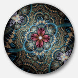 Dark Purple Fractal Flower - Floral Metal Circle Wall Art